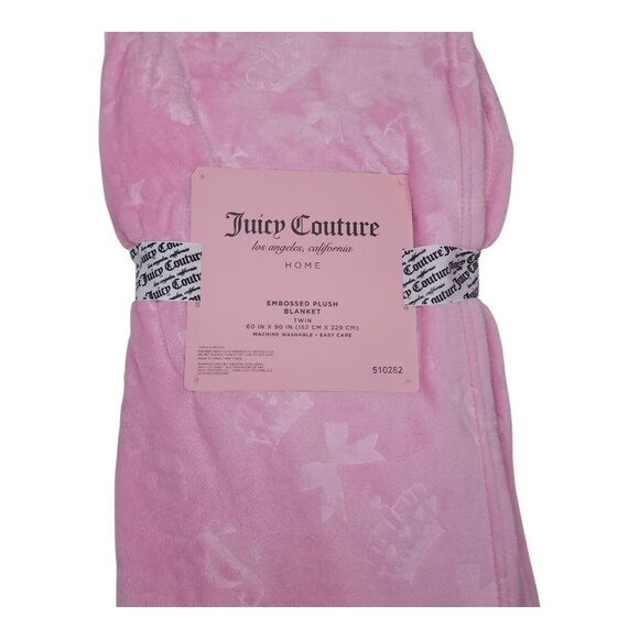 Juicy Couture Oversized Plush Throw Blanket Embossed 60"x90" Pink Twin - Picture 10 of 10